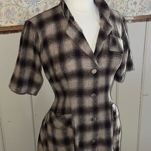 Plaid Button-Up handmade Dress circa 1950s
